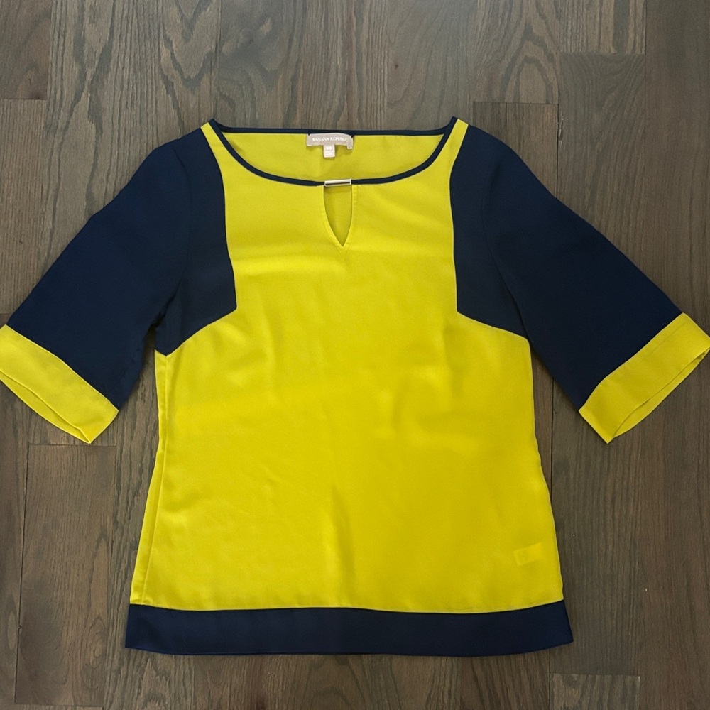 Banana Republic Yellow and Navy Women's Top, Size XS